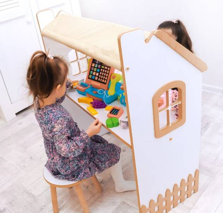 Béžový károvaný písací stôl-bazár