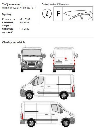 Strešný nosič Nissan NV400 L1H2