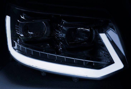 Predné svetlomety nové VW T5 10-15 LED TUBE CHROME T6 LOOK DRL LIFT