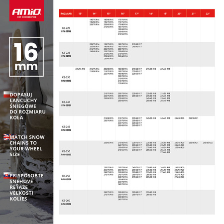 Snehové reťaze 16 mm 4x4 KB-255